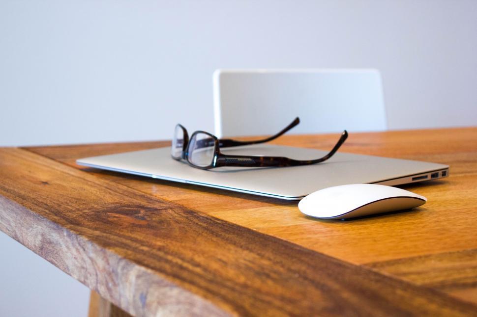 Free Image of Laptop Computer on Wooden Desk 