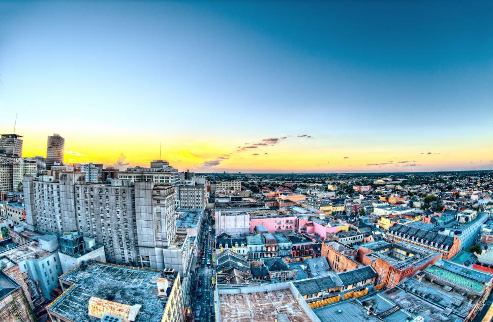 Free Image of Aerial View of City at Sunset 