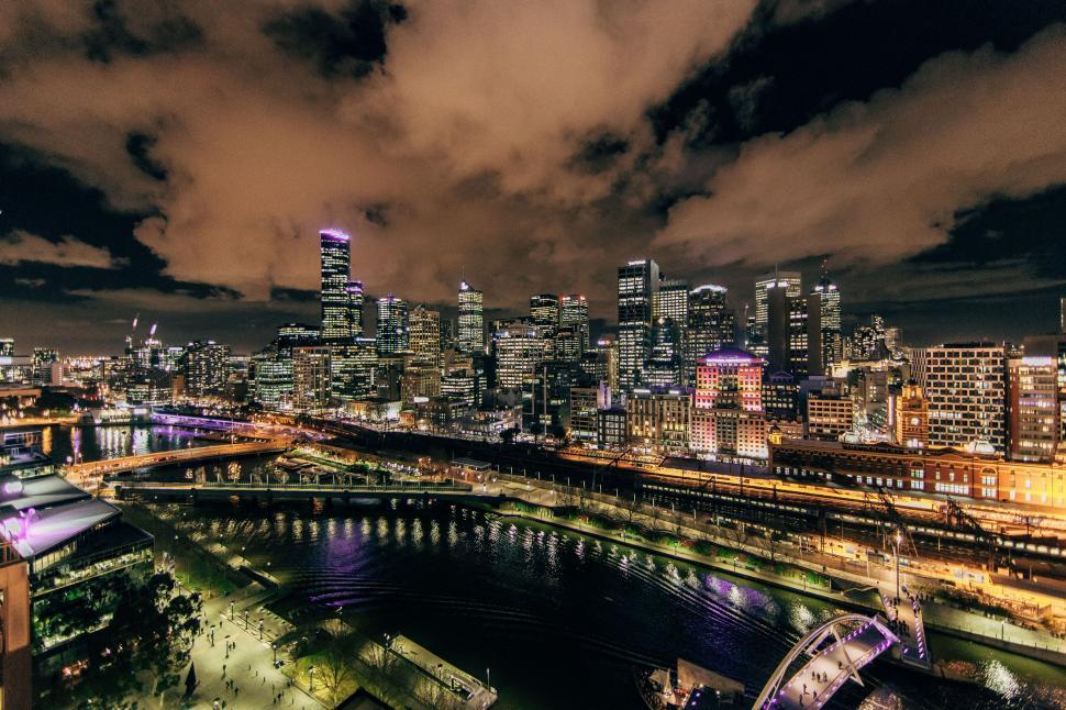 Free Image of Night View of City With River 