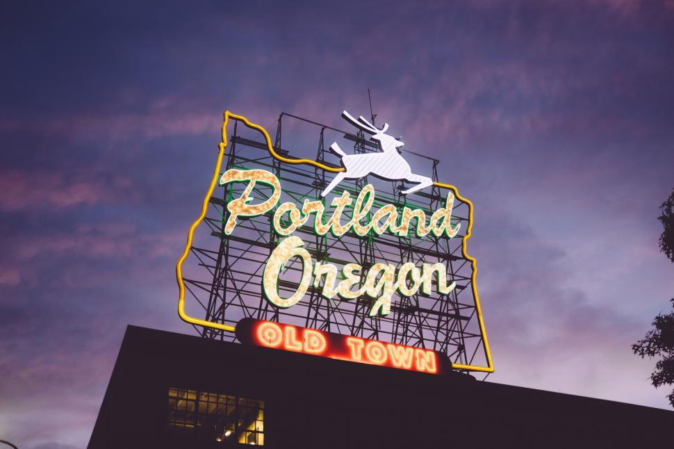 Free Image of Neon Sign for Portland Oregon Old Town 