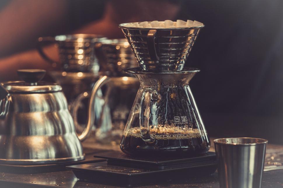 Free Image of Coffee Pot and Cup on Table 