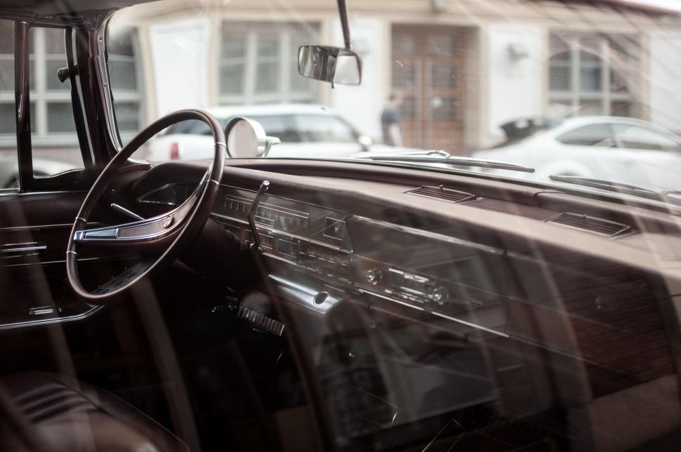 Free Image of Vintage Car Dashboard in Black and White 
