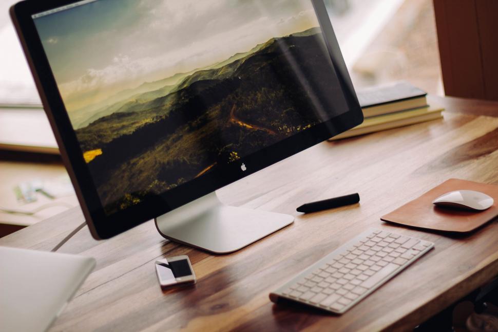 Free Image of Desktop Computer on Wooden Desk 