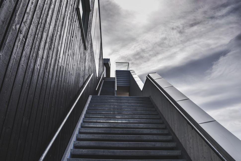 Free Image of A Black and White Photo of a Staircase 