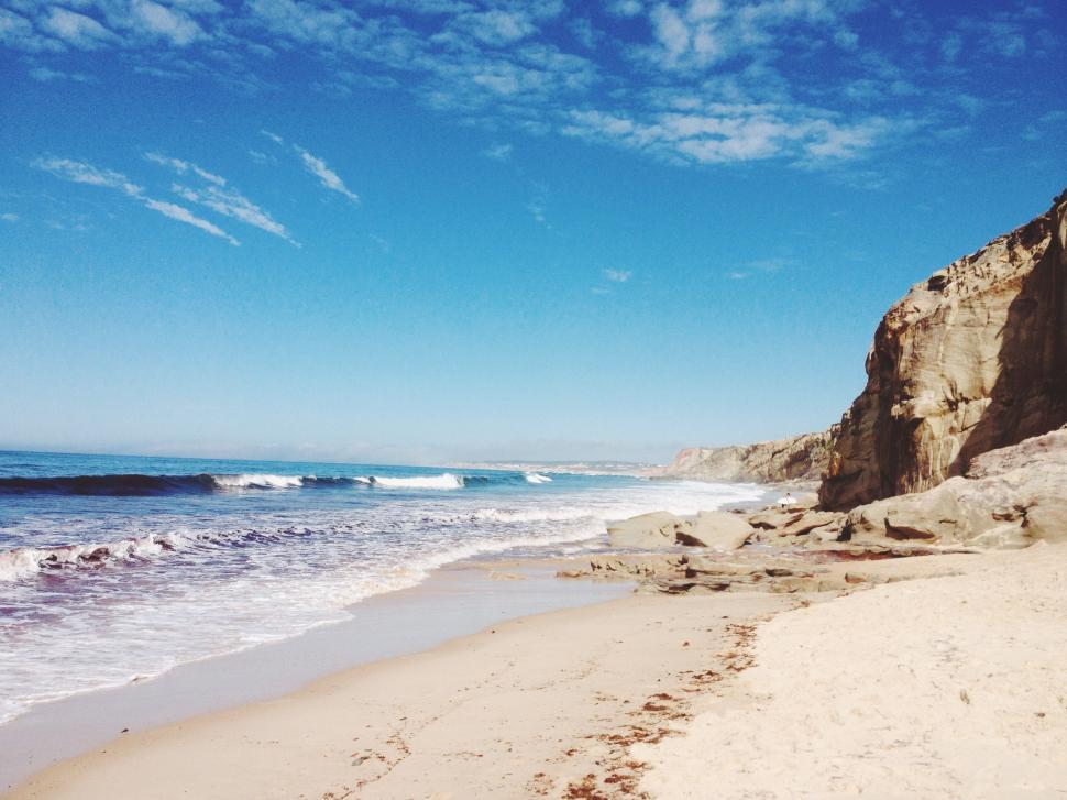 Free Image of Sandy Beach With Waves Rolling In 