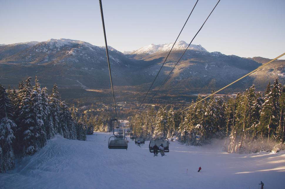 Free Image of Ski Lift Ascending Snowy Mountain 