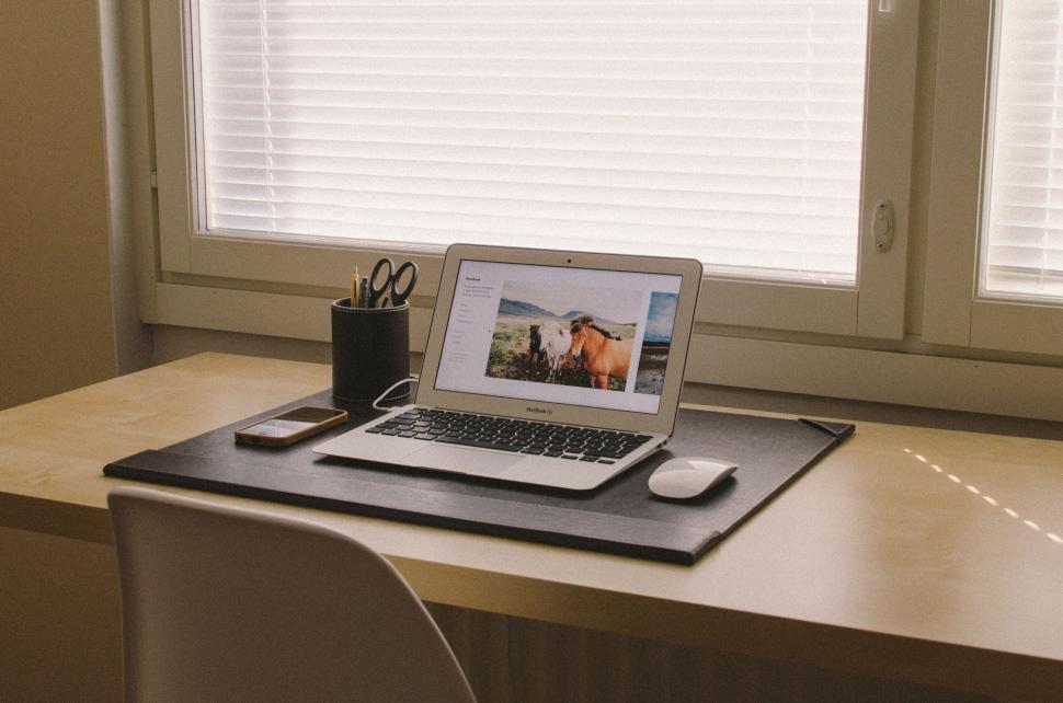Free Image of Laptop Computer on Wooden Desk 