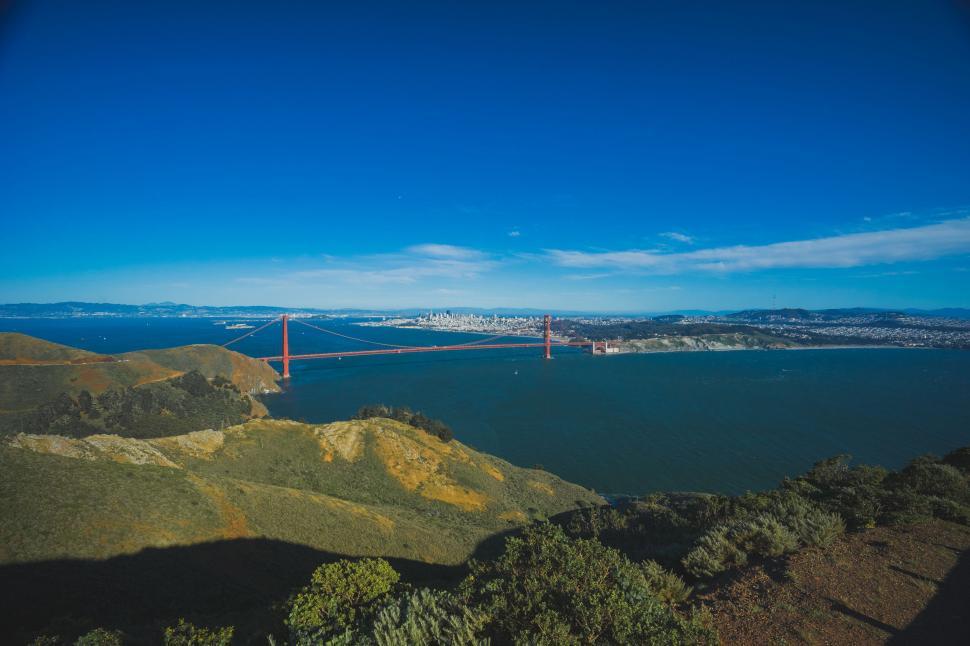 Free Image of A View of the Golden Gate Bridge From the Top of a Hill 