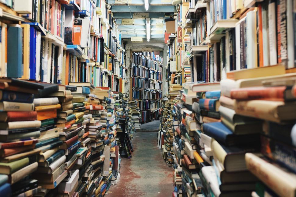 Free Image of Long Row of Books in a Library 