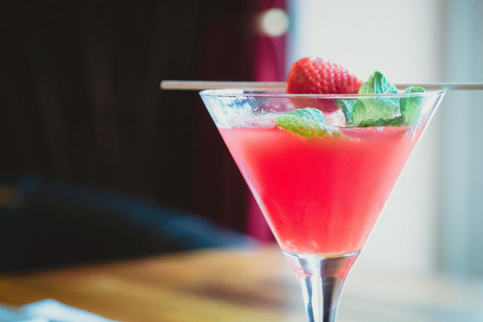 Free Image of Glass of Red Liquid With Strawberry 