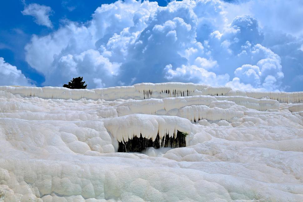 Free Image of Snow Covered Hill Under Cloudy Blue Sky 