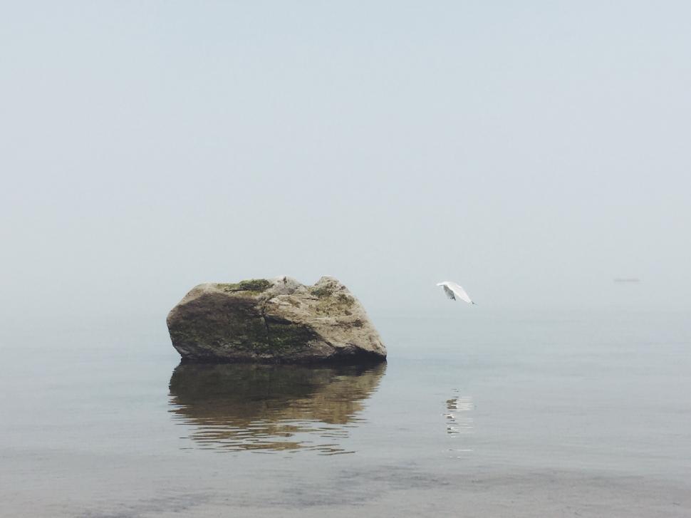 Free Image of Large Rock in the Middle of a Body of Water 