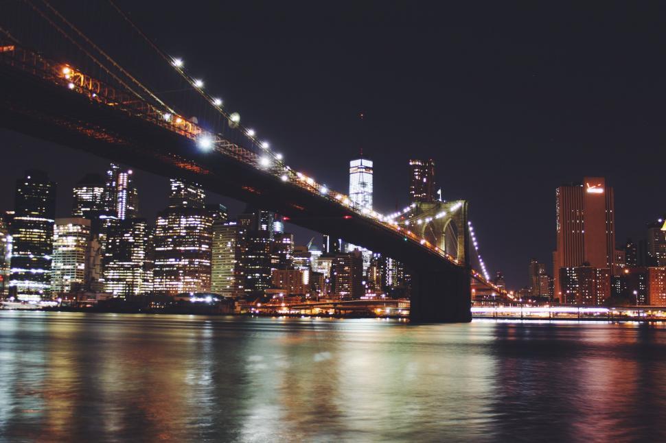 Free Image of Night View of City Across Water 