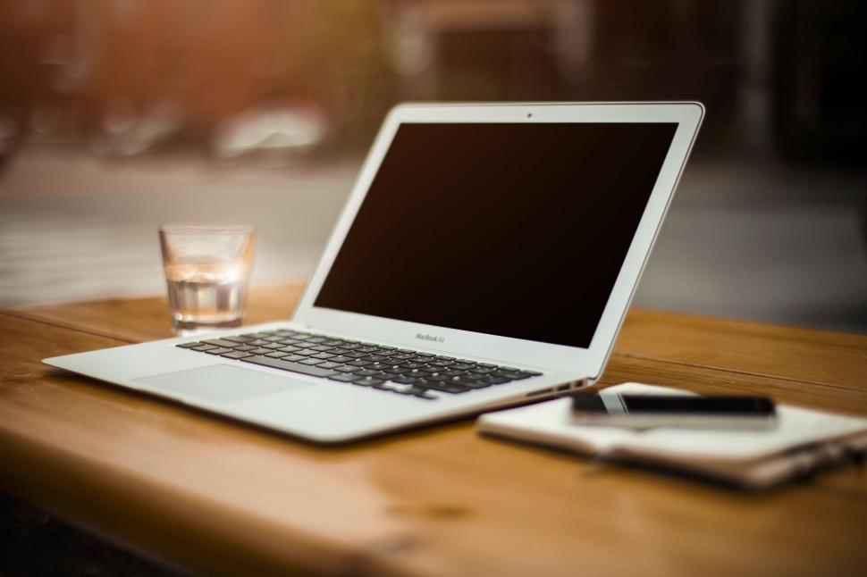 Free Image of Laptop Computer on Wooden Table 