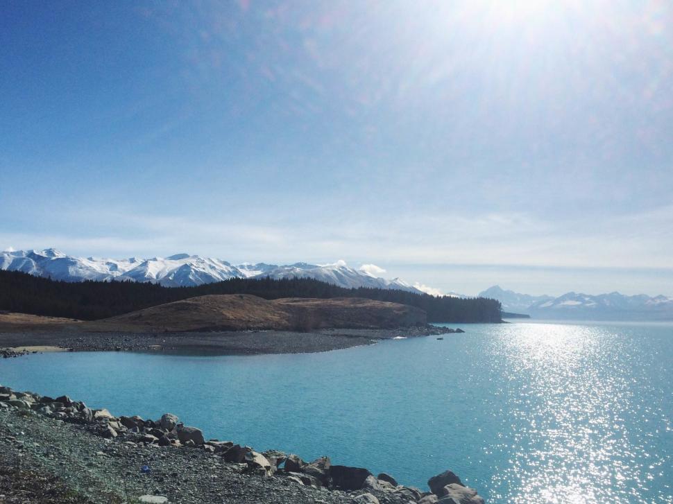 Free Image of Majestic Lake Surrounded by Towering Mountains 
