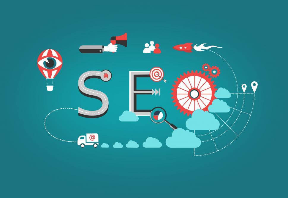Free Image of Concept of Search Engine Optimization - SEO word with marketing  