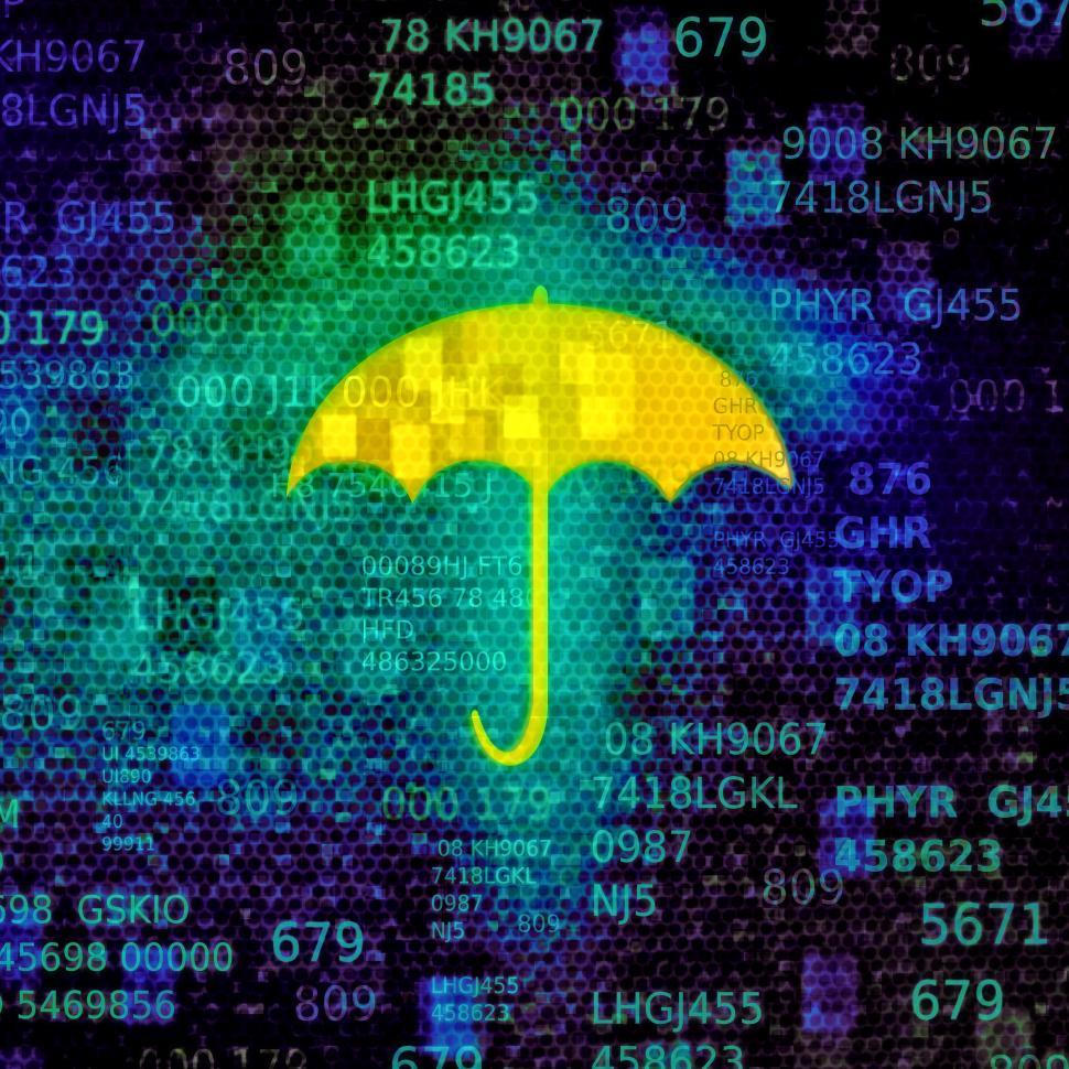 Free Image of Cyber security concept with umbrella on data screen 