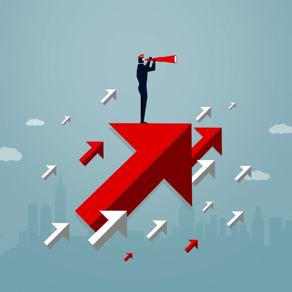 Free Image of Businessman riding an arrow - Success and finance concept 