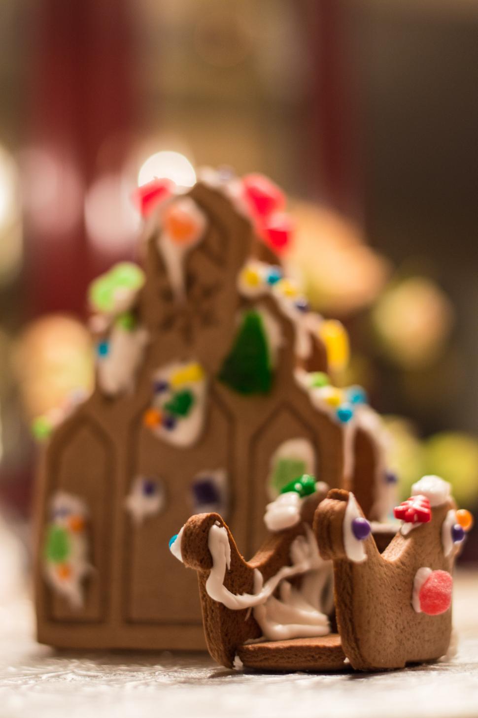 Free Image of Close Up of a Small Gingerbread House 