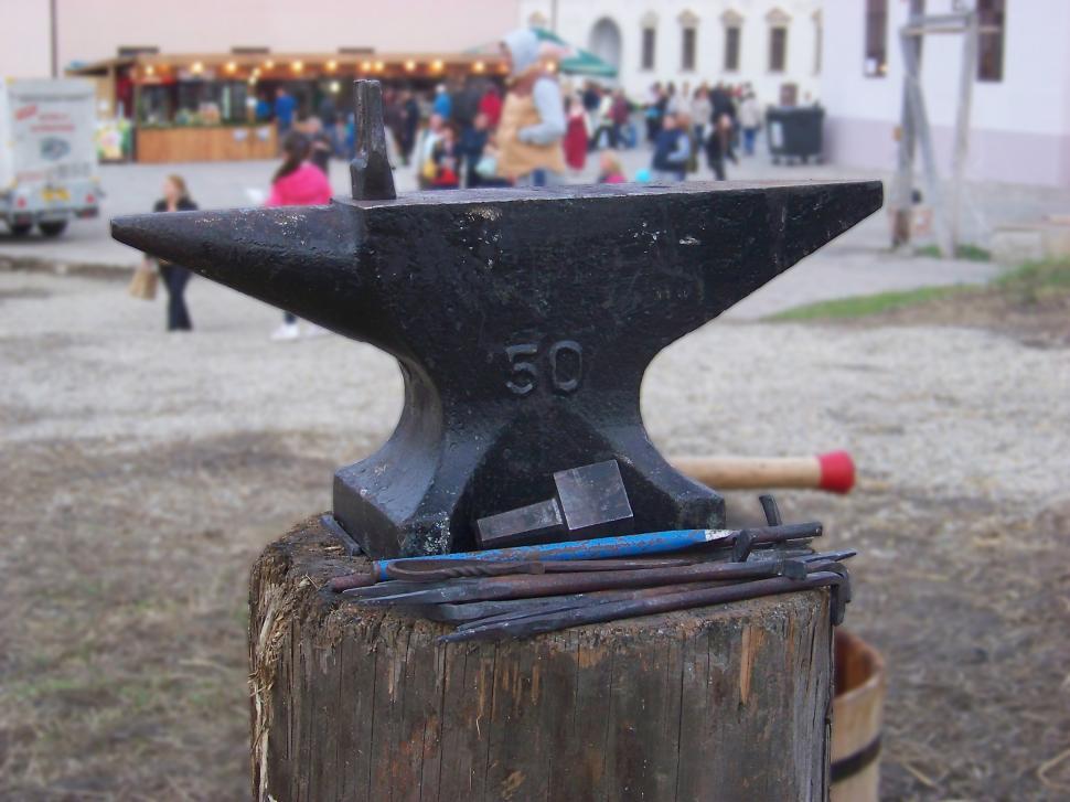 Free Image of Medieval anvil and tools   