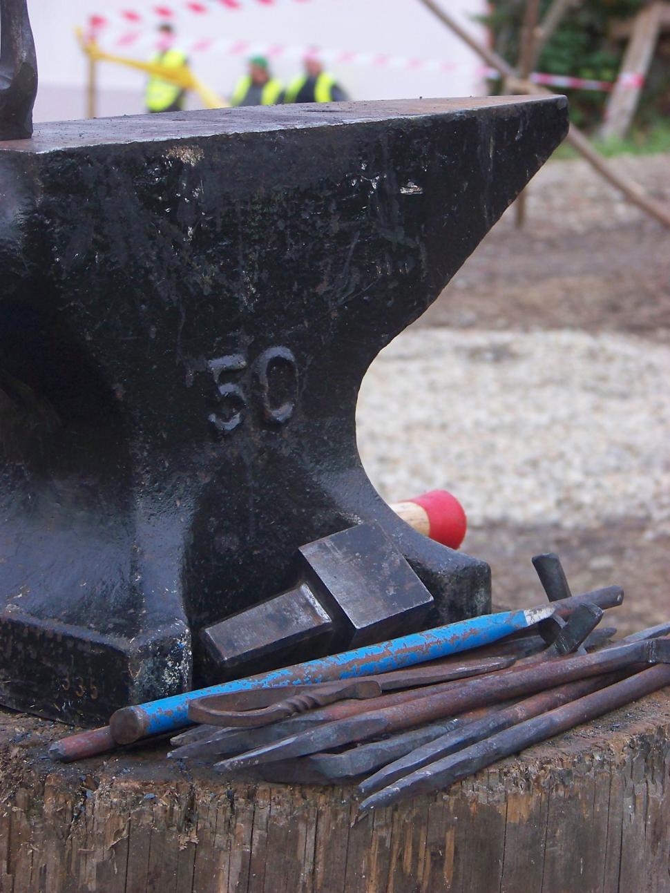 Free Image of Medieval anvil and tools  