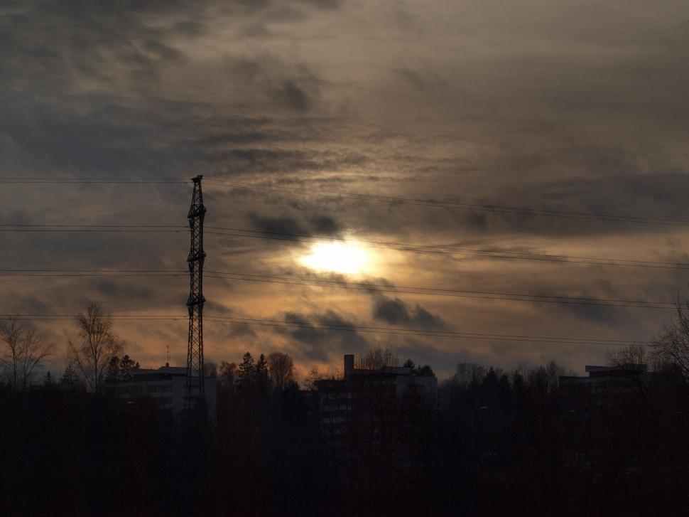 Free Image of Sunset and power lines 