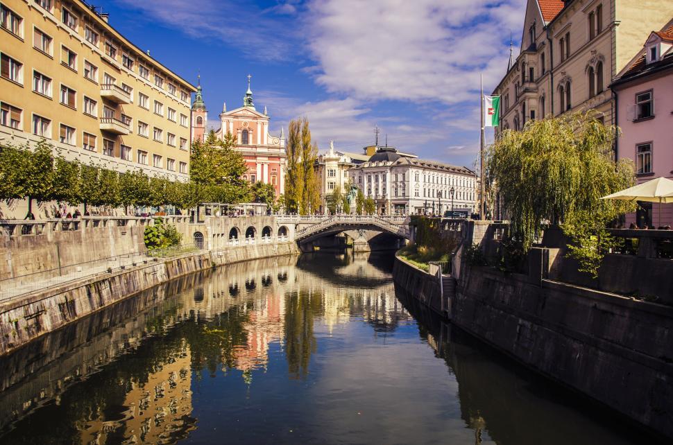 Free Image of River Running Through City Next to Tall Buildings 