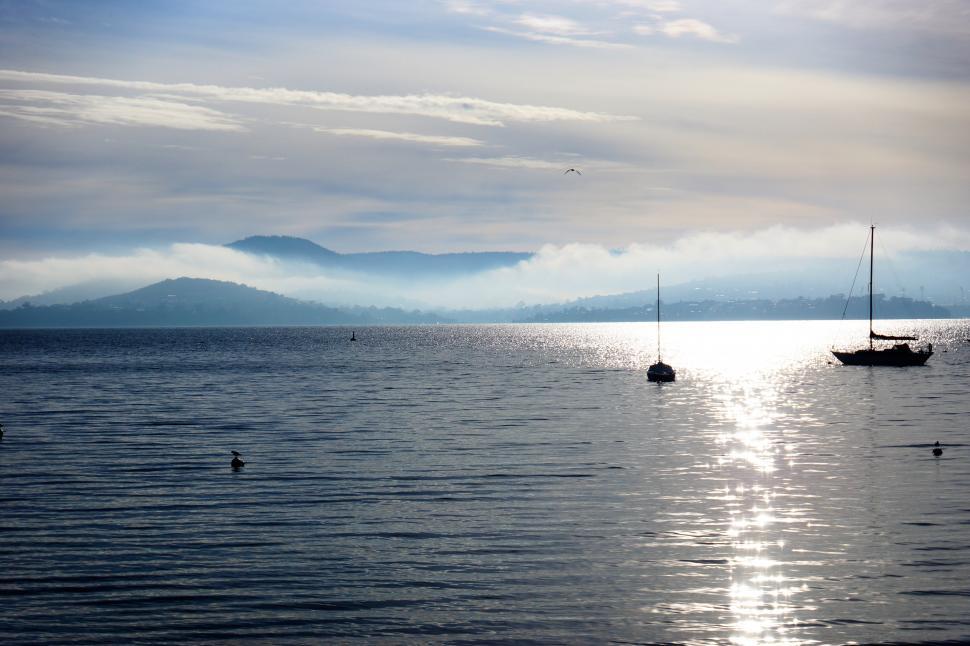 Free Image of Group of Boats Floating on Large Body of Water 