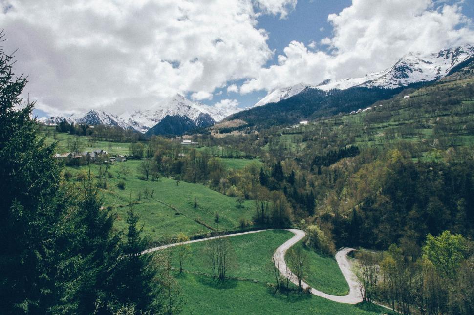 Free Image of Winding Road Through Lush Green Valley 