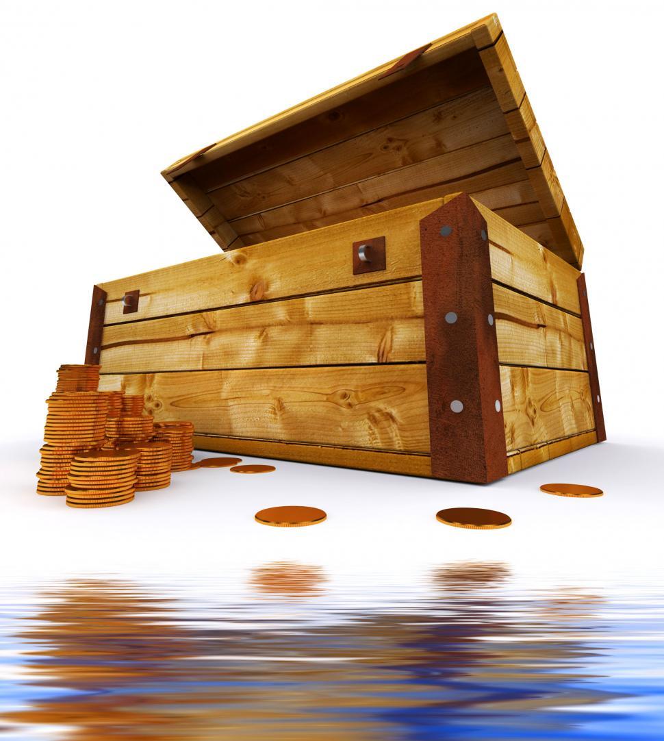 Free Image of Chest Of Coins Blank Reflection For Copy Space 