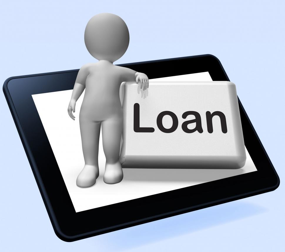 Free Image of Loan Button Tablet With Character  Means Lending Or Providing Ad 