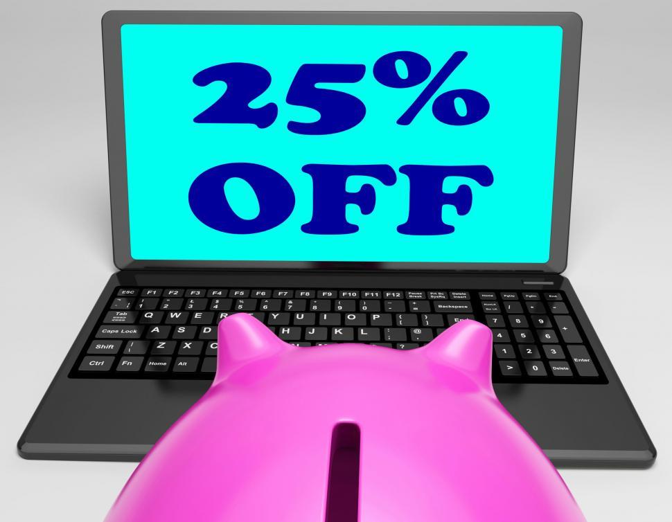 Free Image of Twenty-Five Percent Off Laptop Means Online Shopping Save 25 