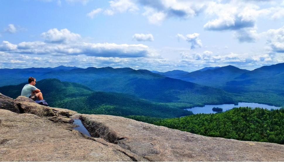 Free Image of Hiker Enjoying A View From Summit Of Ampersand Mountain 