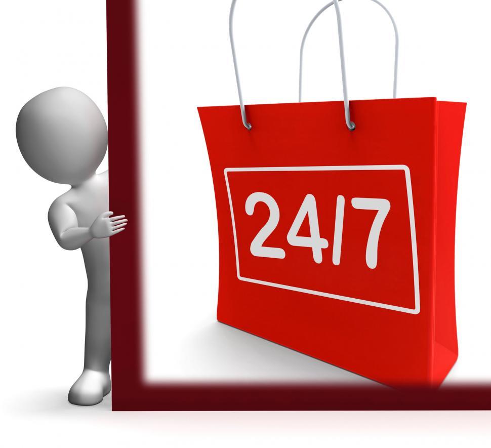 Free Image of Twenty Four Seven Shopping Sign Shows Open 247 