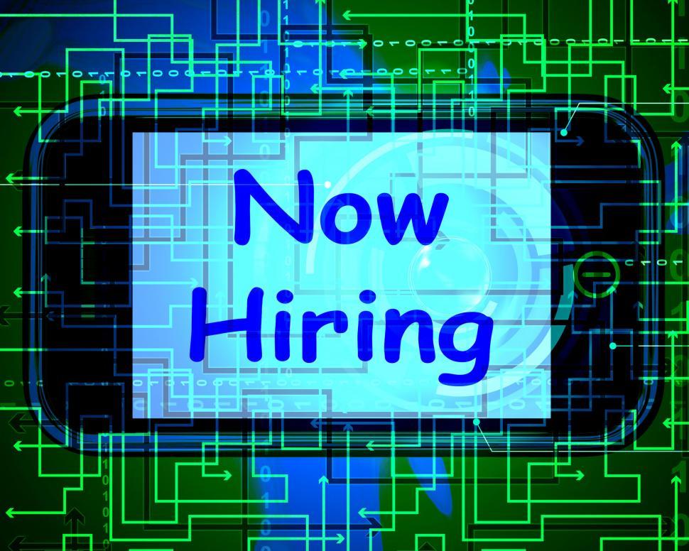 Free Image of Now Hiring On Screen Shows Recruitment Online Hire Jobs 