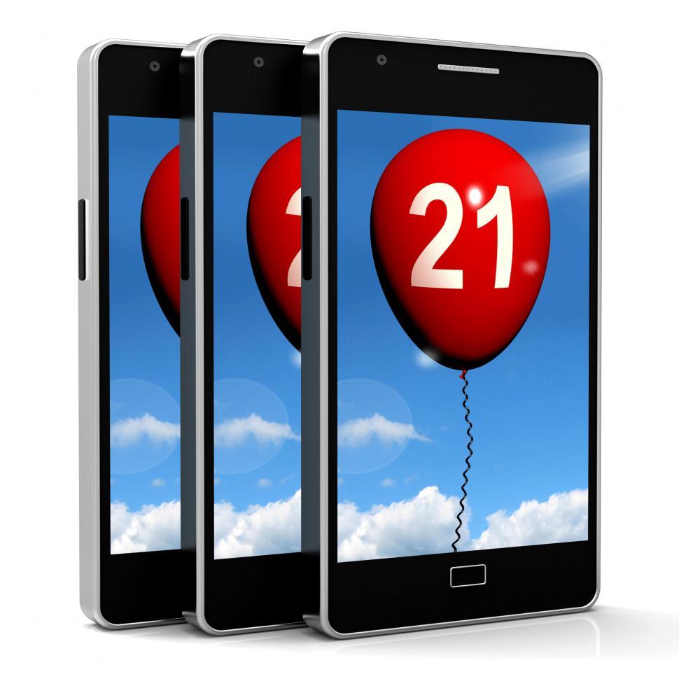 Free Image of 21 Balloon Phone Shows Twenty-first Happy Birthday Celebration 