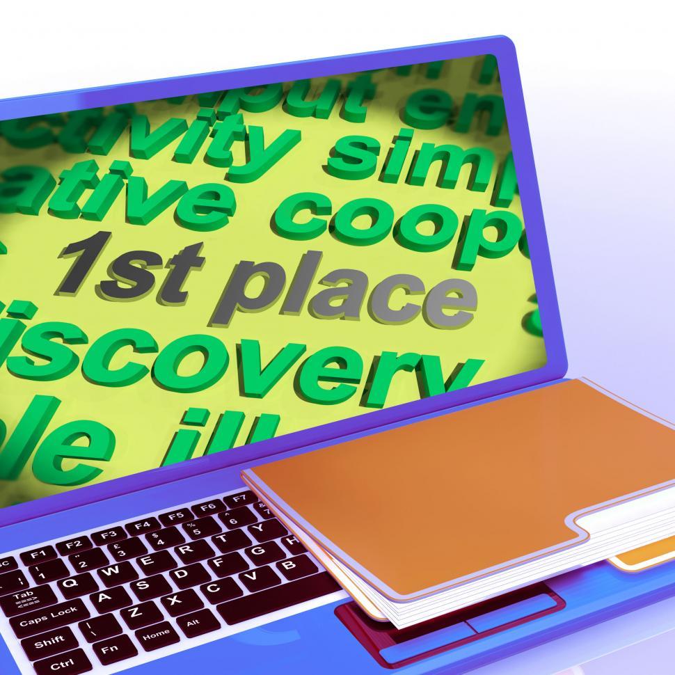 Free Image of First Place Word Cloud Laptop Shows 1st Winner Reward And Succes 
