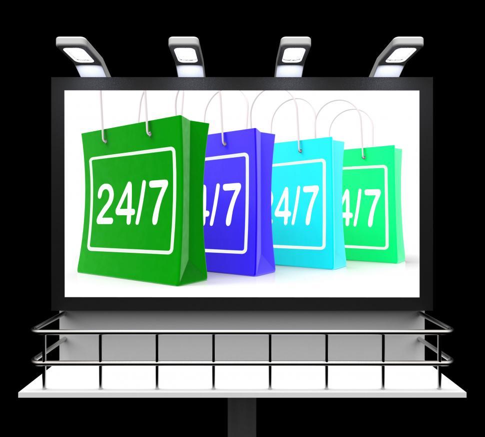 Free Image of Twenty Four Seven Shopping Sign Shows Open 247 