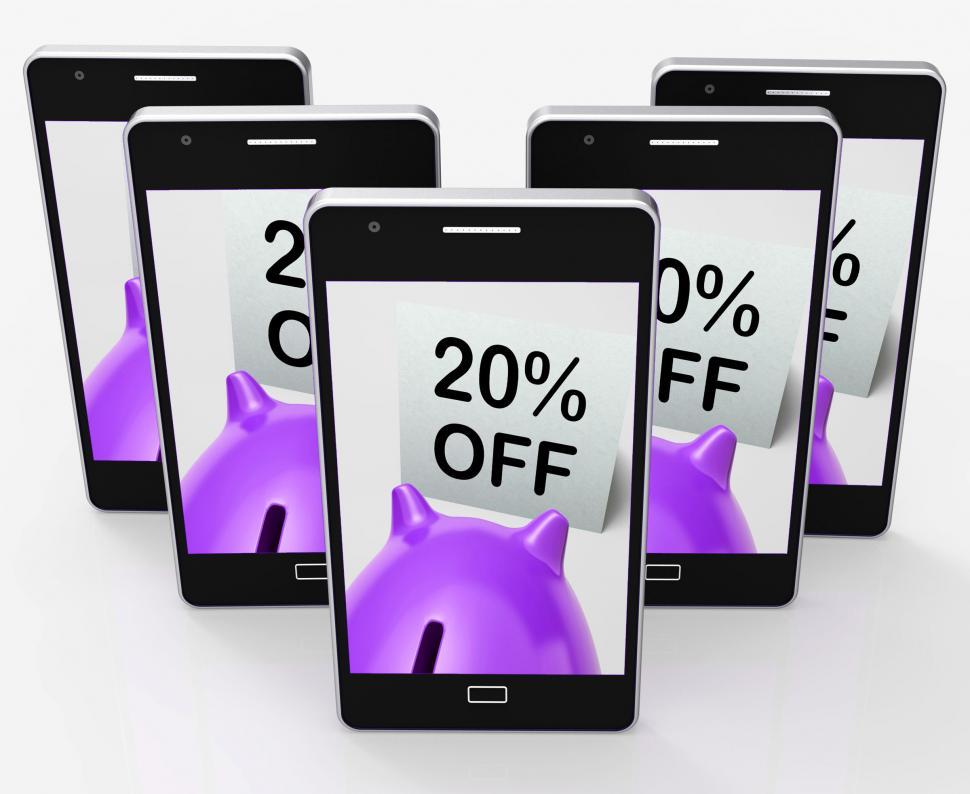 Free Image of Twenty Percent Off Piggy Bank Means Discounted 20 