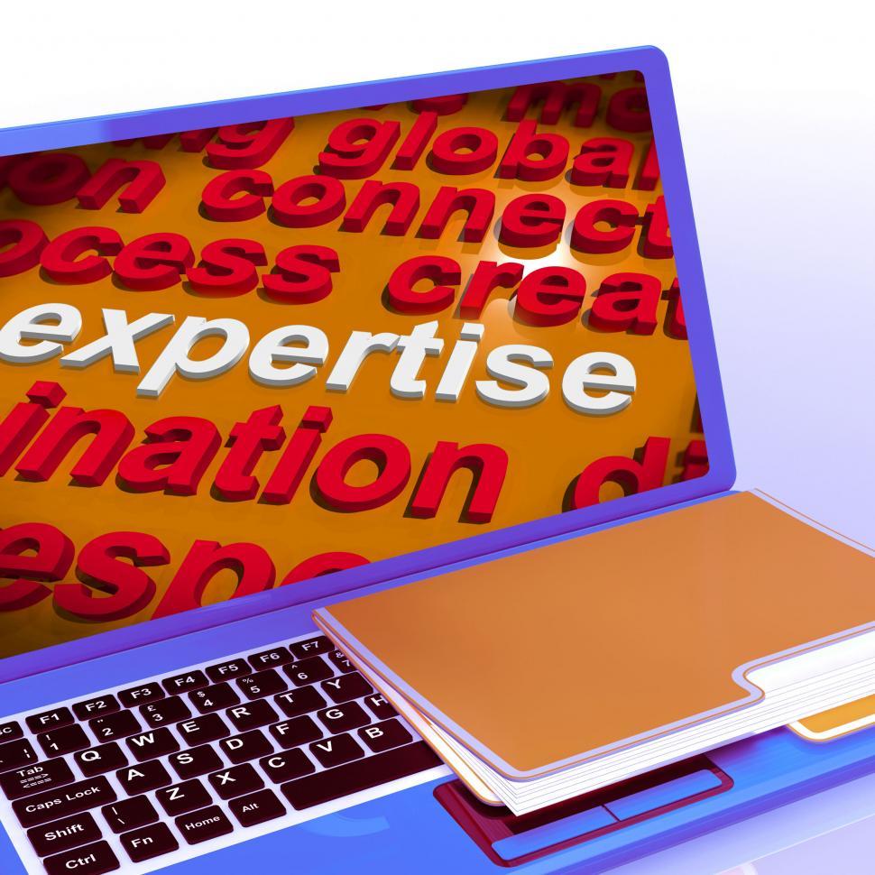 Free Image of Expertise Word Cloud Laptop Shows Skills Proficiency And Capabil 
