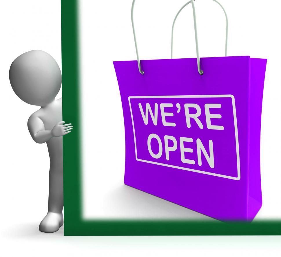 Free Image of We re Open Shopping Bag Sign Shows New Store Launch 