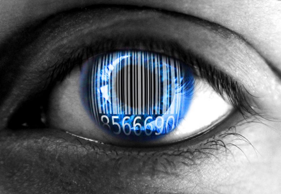 Free Image of Human eye with barcode - Big data concept 