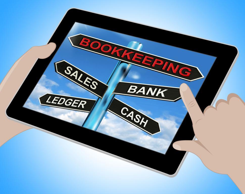 Free Image of Bookkeeping Tablet Means Sales Ledger Bank And Cash 