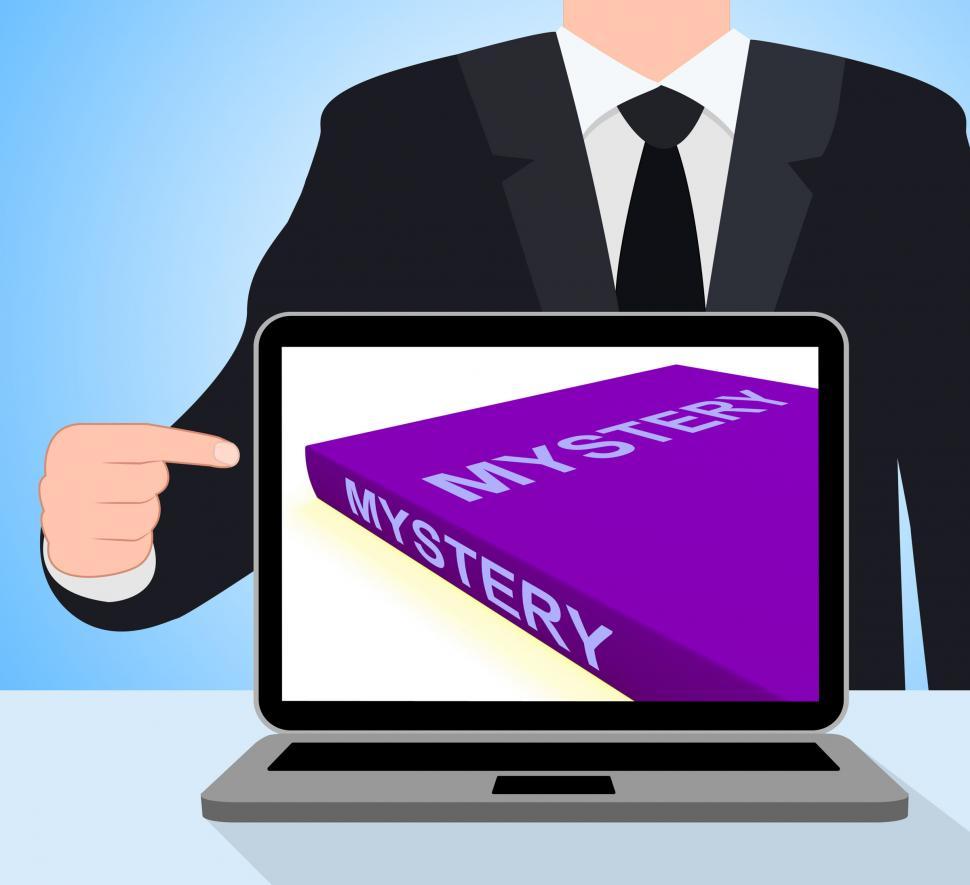 Free Image of Mystery Book Laptop Shows Fiction Genre Or Puzzle To Solve 