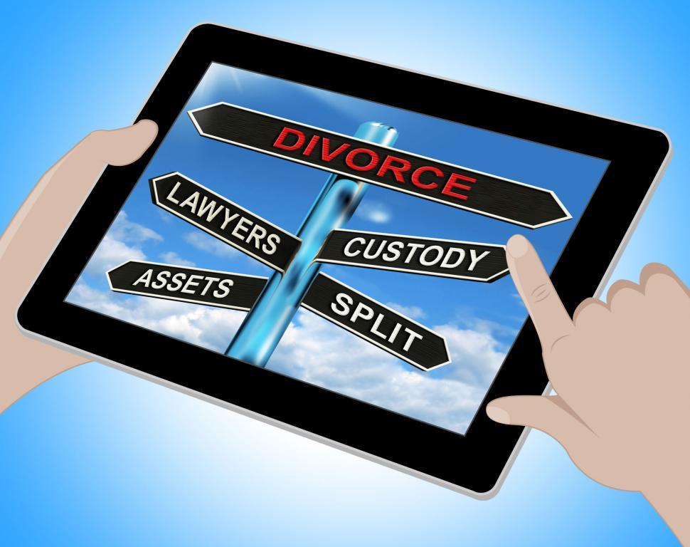 Free Image of Divorce Tablet Means Custody Split Assets And Lawyers 