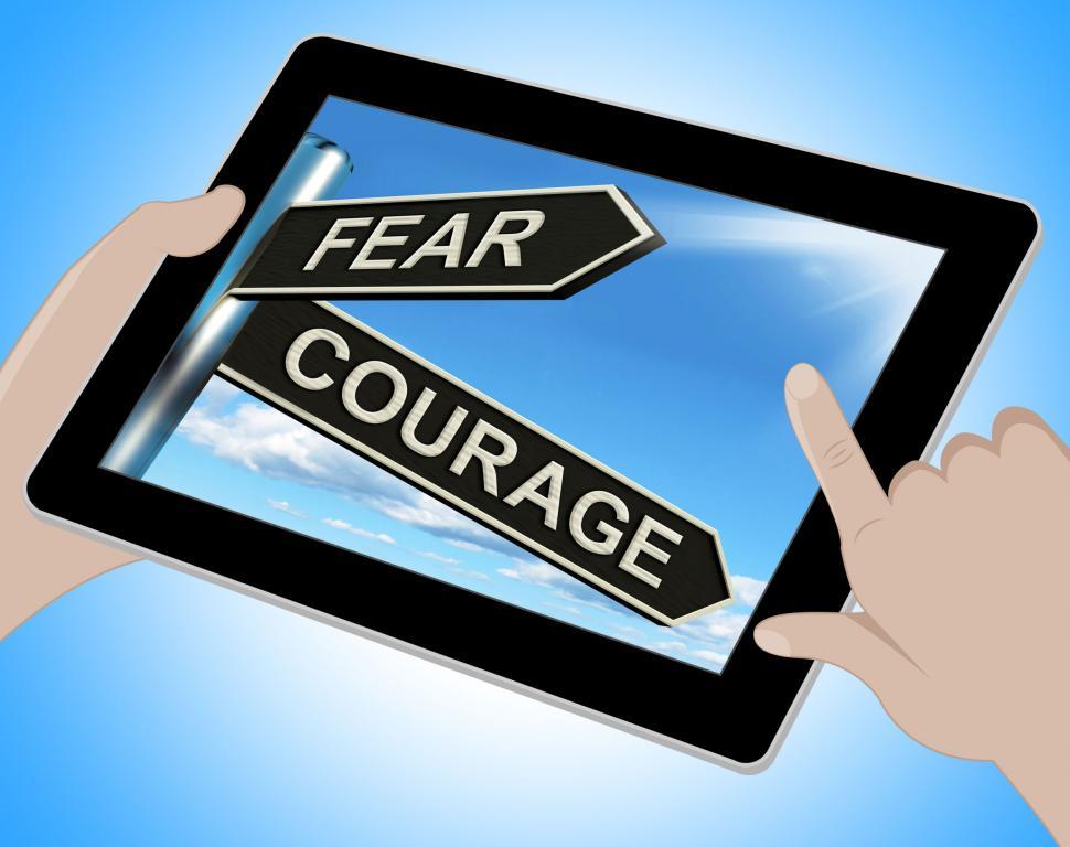 Free Image of Fear Courage Tablet Shows Scared Or Courageous 