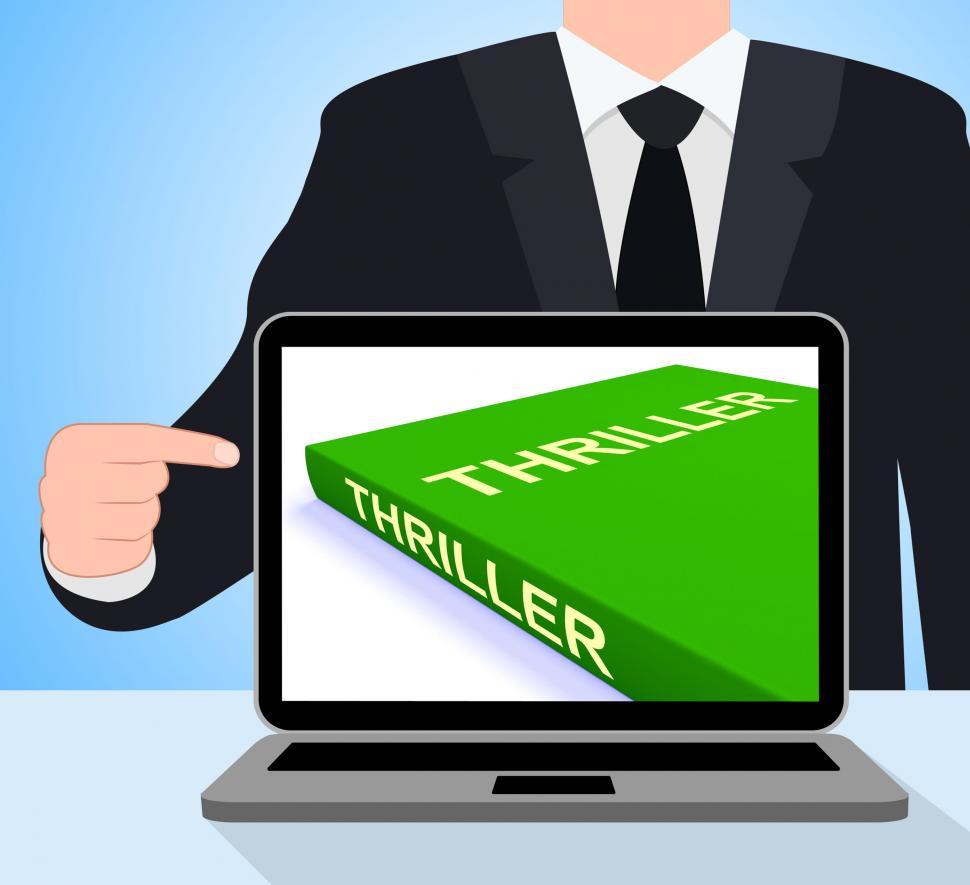Free Image of Thriller Book Laptop Shows Books About Action Adventure And Myst 