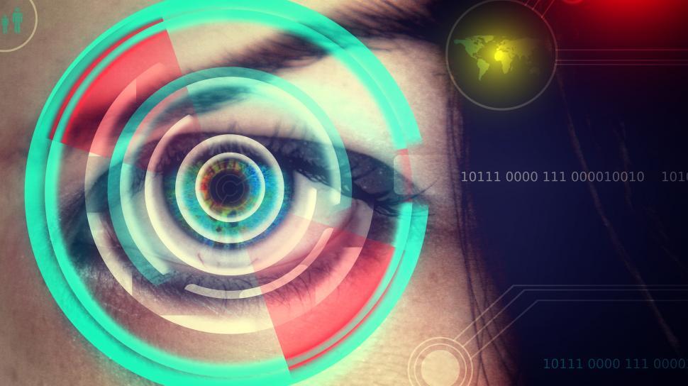 Free Image of Human eye being scanned on virtual screen - Biometrics concept 