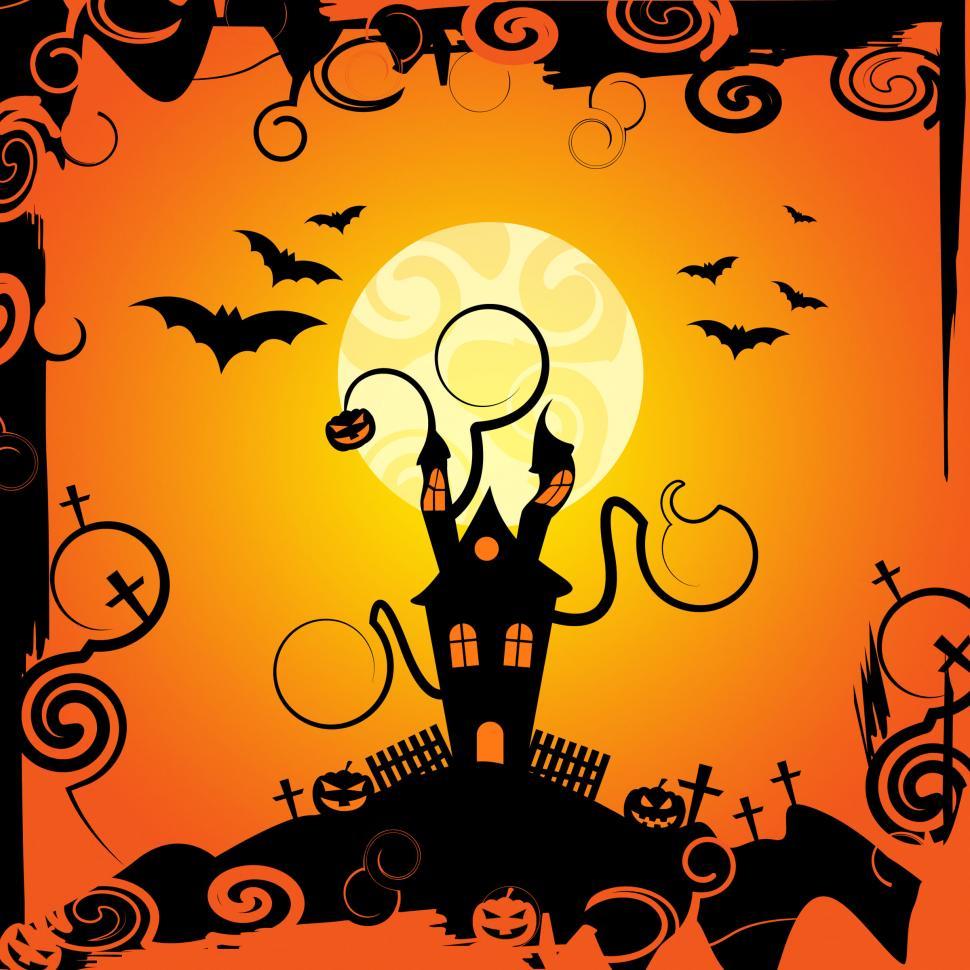 Free Image of Haunted House Shows Trick Or Treat And Bats 