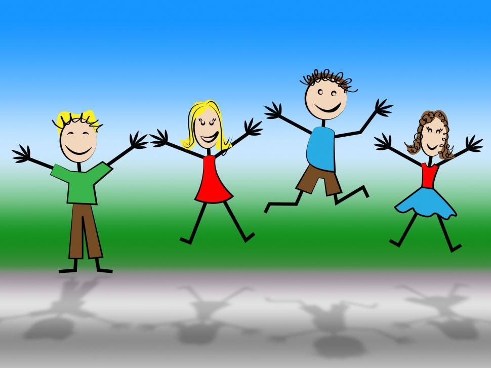 Free Image of Jumping Kids Represents Green Grass And Reflection 